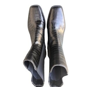 Open Edit Boots Womens 9.5 Black Faux Leather Animal Print Biker Western